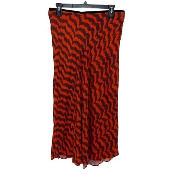 Mango Womens Animal Print Elastic Waist Flowy Midi Skirt Red Orange Black Size L - Picture 5 of 9